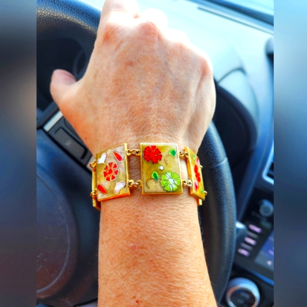 Floral Enamel Gold Bracelet Rare Ltd